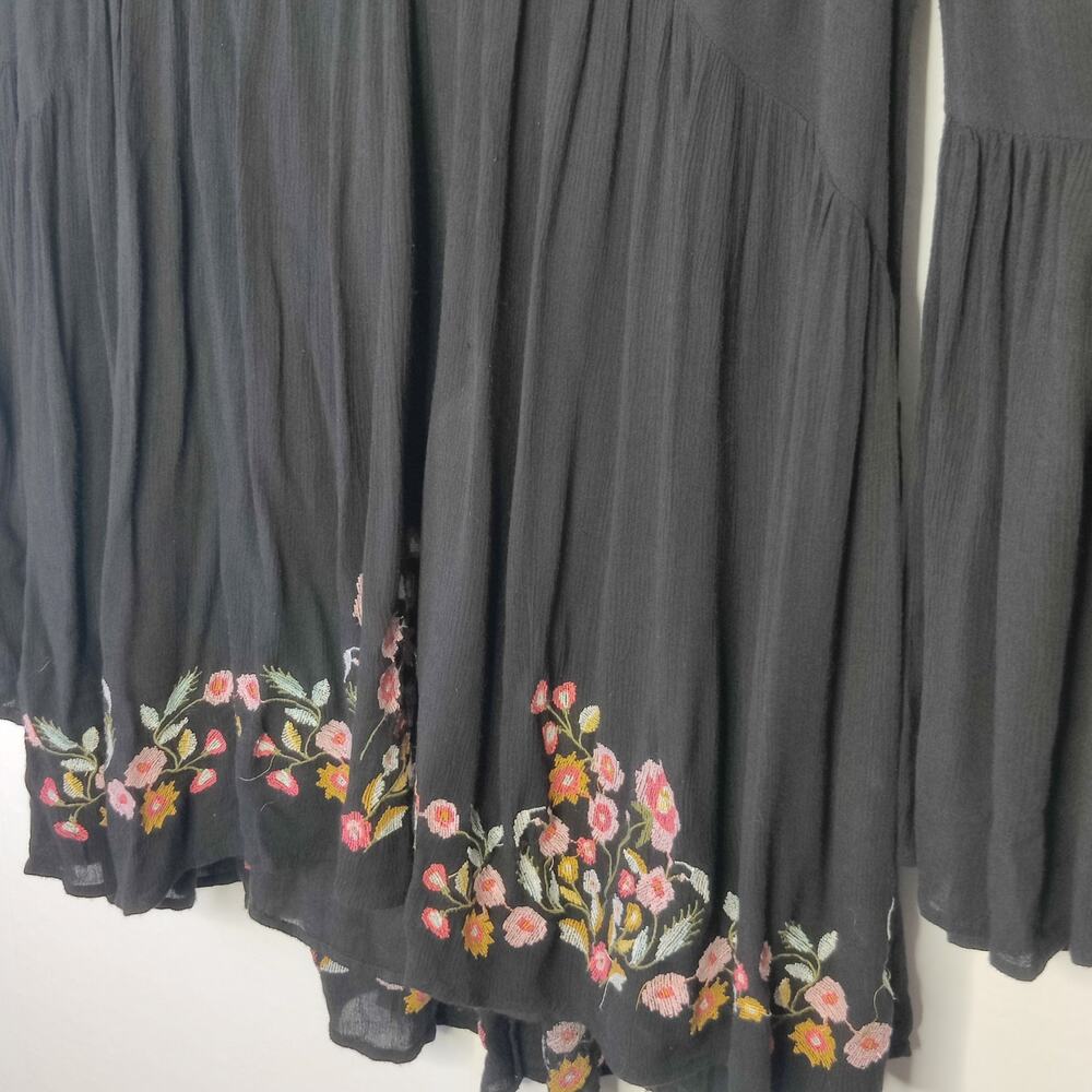 Free People Te Amo Black Gauzy Floral Embroidered Boho Babydoll Mini Dress Large - Picture 8 of 16